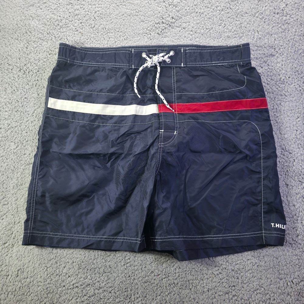 Tommy Hilfiger Mens Navy Blue Colorblock Swim Trunks Board Shorts Size L